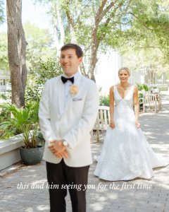 groom seeing bride for the first time on wedding day