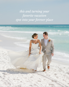 bride and groom running on beach